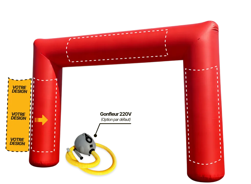 Arche publicitaire droite à air captif (AC), coloris rouge (Pantone 186 C)