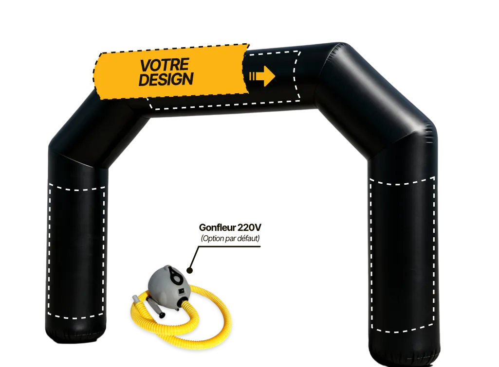 Arche publicitaire polygone à air captif (AC), coloris noir (Pantone BLACK)
